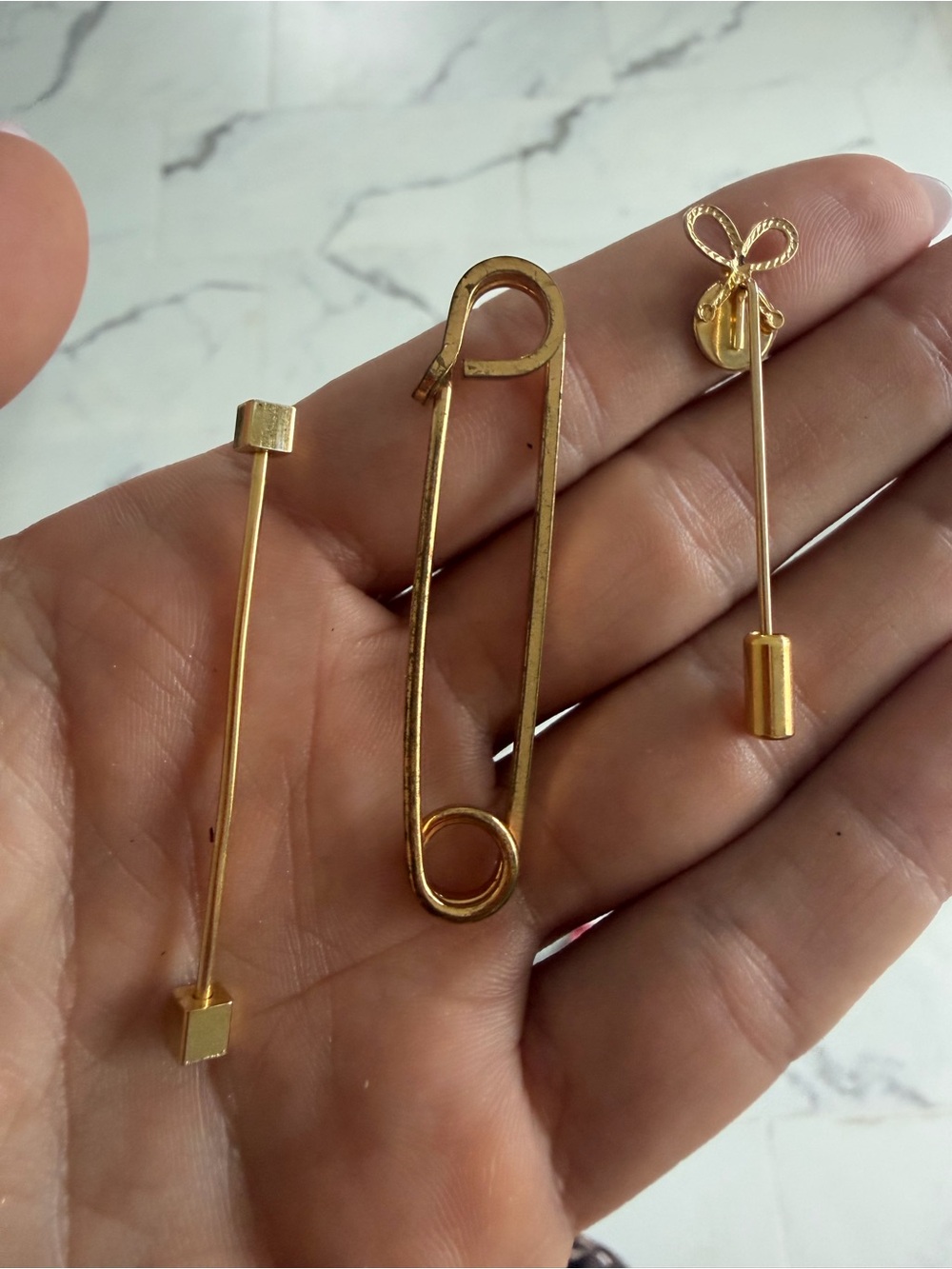 Gold Safety Pin and Stick Brooch Set - Women Jewelry